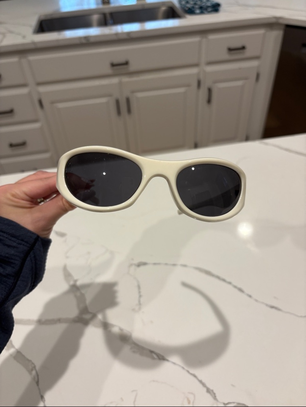 New Balance Cream Retro Oval Sunglasses with Dark Lenses